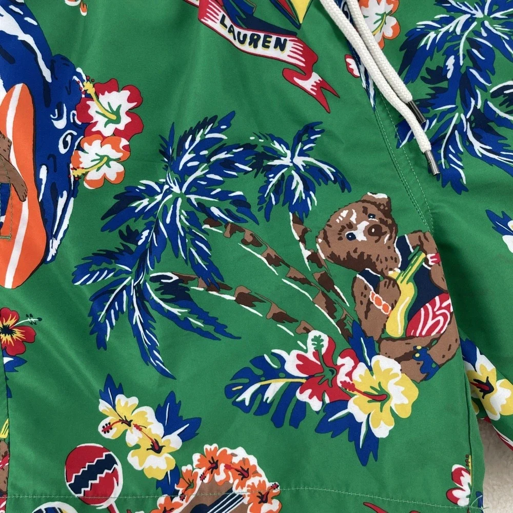 Polo Ralph Lauren Bear Swim Trunks Shorts Hawaiian Green S Maximalist EUC